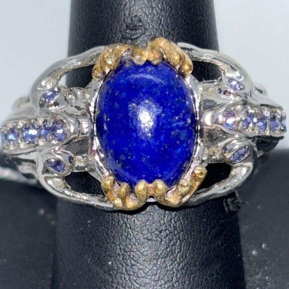 New Swarovski Lapis Lazuli ring Sz 9 Karis platinum bond silver crystals - Picture 1 of 13
